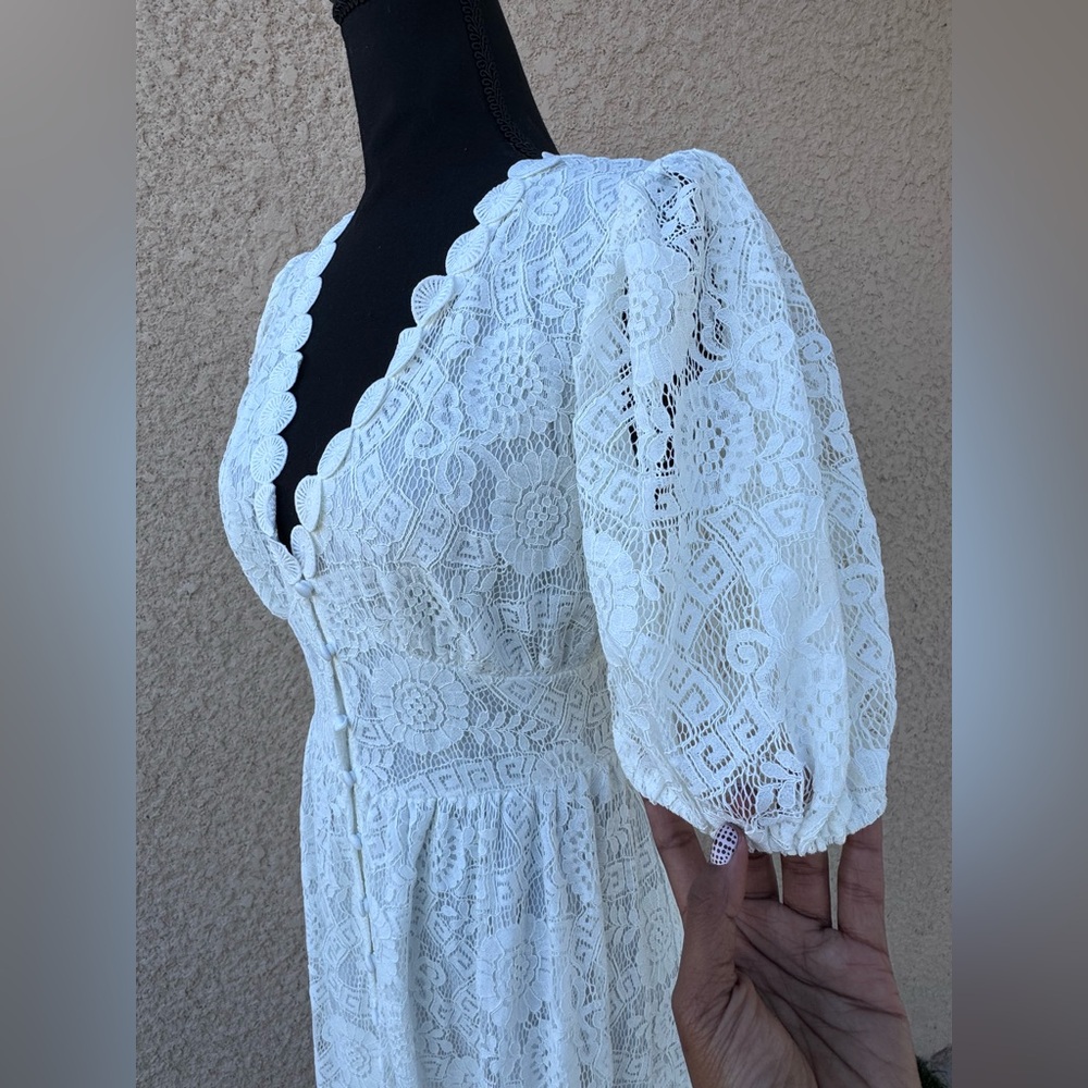 Blu Pepper White Lace Maxi Dress Short Sleeve NWT Women’s Size L Bohemian - Picture 10 of 16